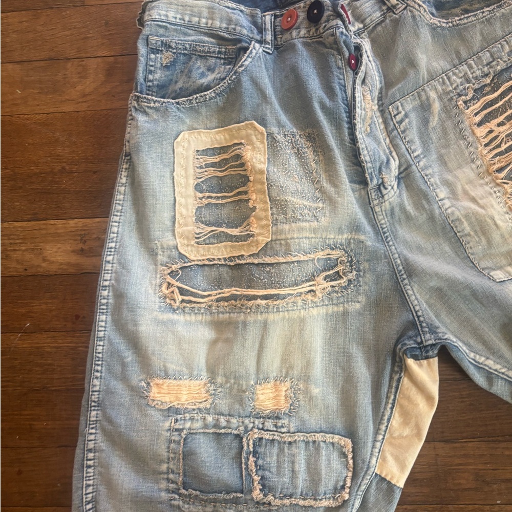 Magnolia Light Blue Patchwork Jean Shorts - Picture 3 of 10